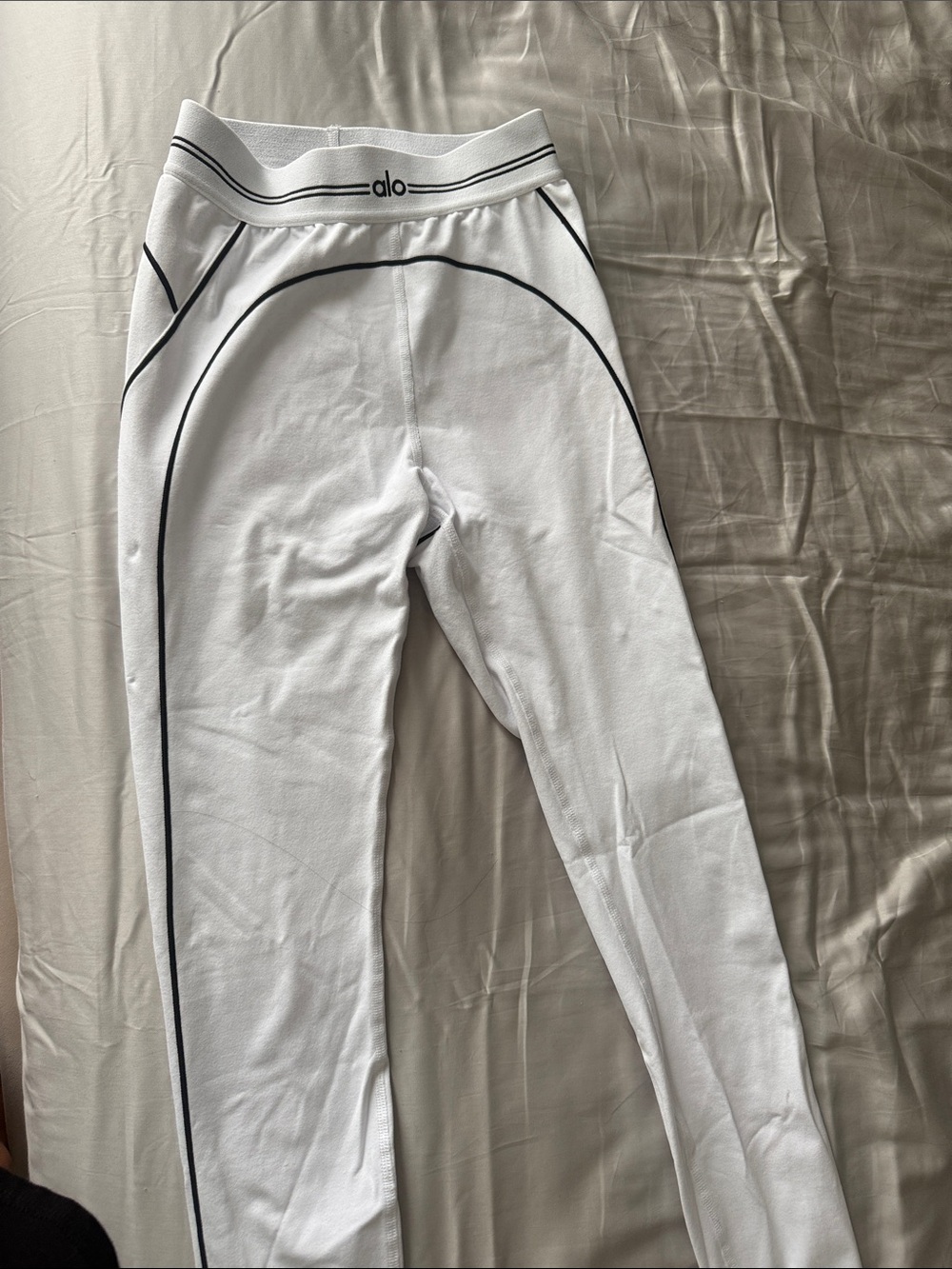 ALO Yoga White Leggings with Black Piping